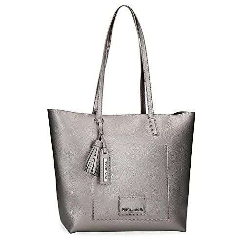 Pepe Jeans Cira Bolso Shopper Gris 42x29x11 cms Piel sintética