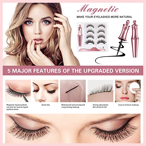 PestañAs MagnéTicas,4 Pares PestañAs MagnéTicas Naturales Look Con Pinzas,Set De PestañAs Postizas MagnéTicas Delineador Ojos MagnéTico Sin Pegamento