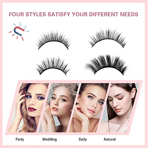 PestañAs MagnéTicas,4 Pares PestañAs MagnéTicas Naturales Look Con Pinzas,Set De PestañAs Postizas MagnéTicas Delineador Ojos MagnéTico Sin Pegamento