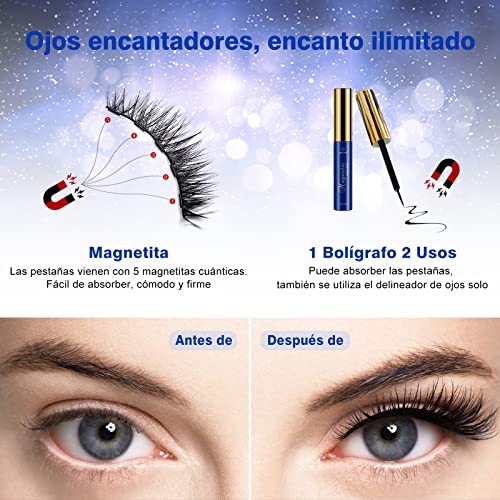 Pestañas Magnéticas,Pestañas magnéticas 7 pares, Pestañas Magnéticas 3D con delineador de ojos, juego de delineador de pestañas magnéticas, resistente al agua y reutilizable con pinzas