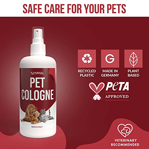 PETSLY Colonia Perros y Gatos con Aloe Vera - Colonia para Perros - Colonia Perros Cachorros, Fórmula Natural para Piel Sensible - Perfume para Perros y Gatos - Colonia Gatos Aroma Melocotón, 250ml