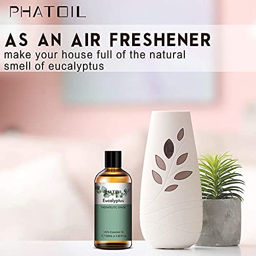 PHATOIL Aceites Esenciale de Eucalipto 100 ml, 100% Naturales Puros, Aceite Esencial de Aromaterapia de Grado Terapéutico, Aceite Esenciales para Humidificador, Difusor, Regalos Perfectos