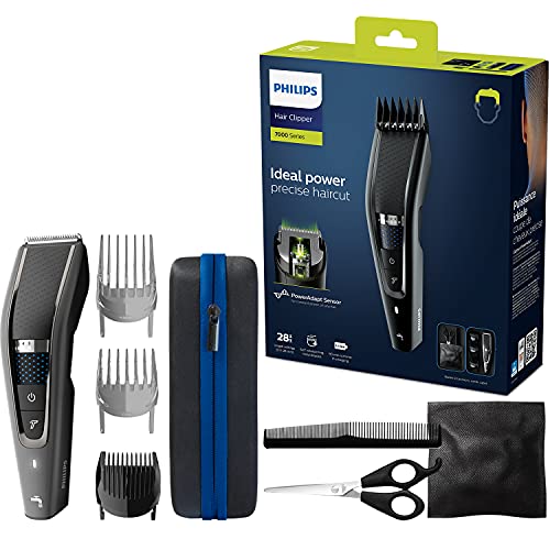 Philips HC7650/15 - Cortapelos con cuchillas de titanio, 3 peines-guía 28 ajustes de longitud, 90 min de uso sin cable, incluye 3 peines-guía y funda de viaje