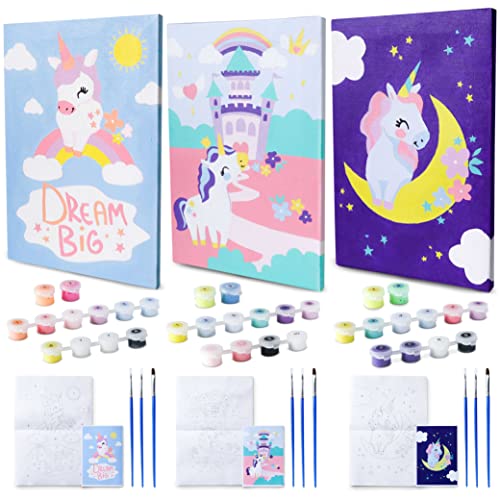 Pintar por Numeros Niños Unicornios, Pack 3 Lienzos - BONNYCO | Unicornios para Niñas, Kit Manualidades para Niñas, Juguetes Regalos para Niñas | Dibujos para Pintar con Numeros Unicornio Juguete