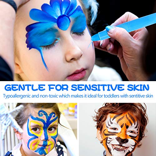 Pinturas Cara para Niños-Alotlucky 12 Colores Pinturas Faciales y Corporales, Pintura Facial no Tóxicos con y 5 Plantillas-Perfectos para Navidad,Fiestas Temáticas,Cosplay,Halloween