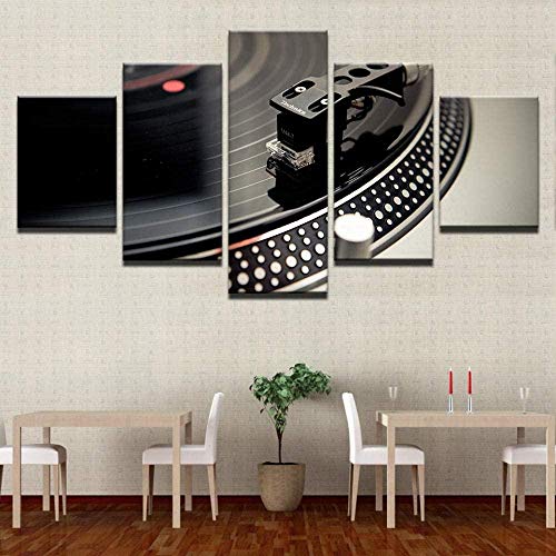 Pinturas en lienzo Decoración para el hogar Impresiones en HD Baile Hall Bar Carteles 5 piezas DJ Instrumento musical Tocadiscos Imágenes Night Club Wall Art 25x40cmx2P, 20x50cmx2P, 20x60cmx1P (sin ma