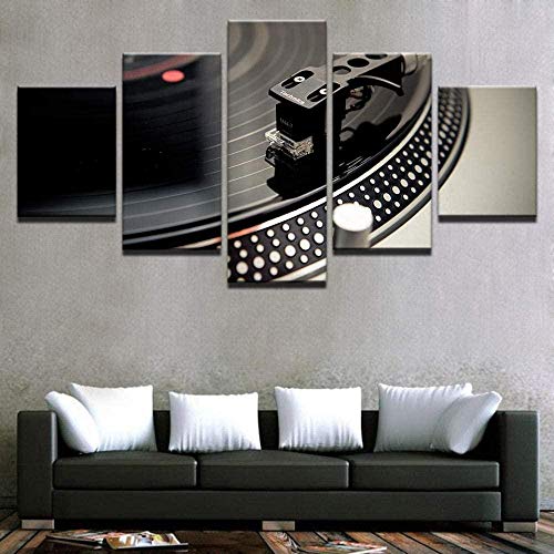 Pinturas en lienzo Decoración para el hogar Impresiones en HD Baile Hall Bar Carteles 5 piezas DJ Instrumento musical Tocadiscos Imágenes Night Club Wall Art 25x40cmx2P, 20x50cmx2P, 20x60cmx1P (sin ma