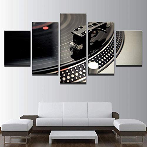 Pinturas en lienzo Decoración para el hogar Impresiones en HD Baile Hall Bar Carteles 5 piezas DJ Instrumento musical Tocadiscos Imágenes Night Club Wall Art 25x40cmx2P, 20x50cmx2P, 20x60cmx1P (sin ma