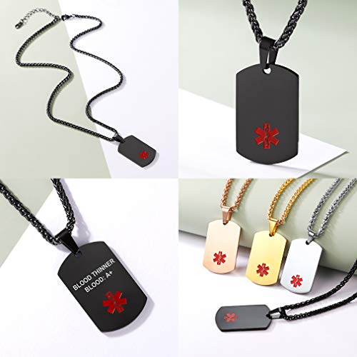 Placa de Identidad con Cadena Trenzada Trigo Espiga Collar Acero Inoxidable Personalizado Grabar Textos Láser Joyería Moderna de Necesidades Negro Esmalte Rojo