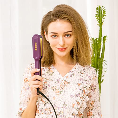 Plancha de crimpar DSHOW Volumizing Crimper con placas de cerámica de titanio Styling Tools for Women Girls (MORADO)