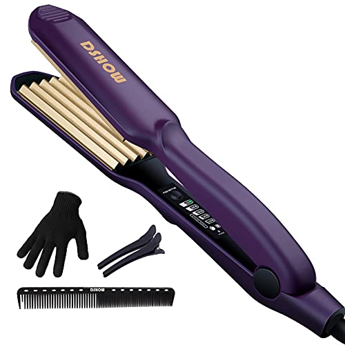 Plancha de crimpar DSHOW Volumizing Crimper con placas de cerámica de titanio Styling Tools for Women Girls (MORADO)