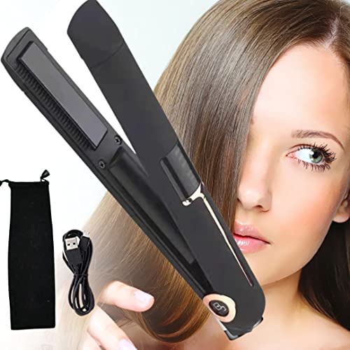 Plancha de pelo portátil, Plancha de pelo pequeña 2 en 1, Plancha de pelo profesional ghd con revestimiento de cerámica, Plancha de pelo para viaje (Negro)