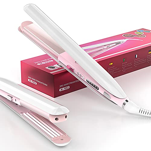 Plancha de Pelo Profesional, Ceramic Crimper con Revestimiento de Cerámica Alisadora y Rizadora Adecuada, Temperatura Ajustable 120°C-200°C Para Todo Tipo de Cabello