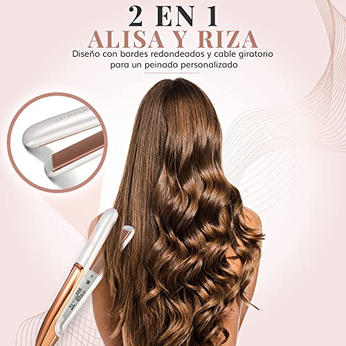 Plancha del Pelo - Planchas de Cerámica Flotantes para todos los Cabellos - Alisado y Rizos, 100℃-230℃, Temperatura Ajustable - Oro Rosa, Lily England