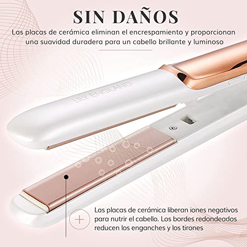 Plancha del Pelo - Planchas de Cerámica Flotantes para todos los Cabellos - Alisado y Rizos, 100℃-230℃, Temperatura Ajustable - Oro Rosa, Lily England