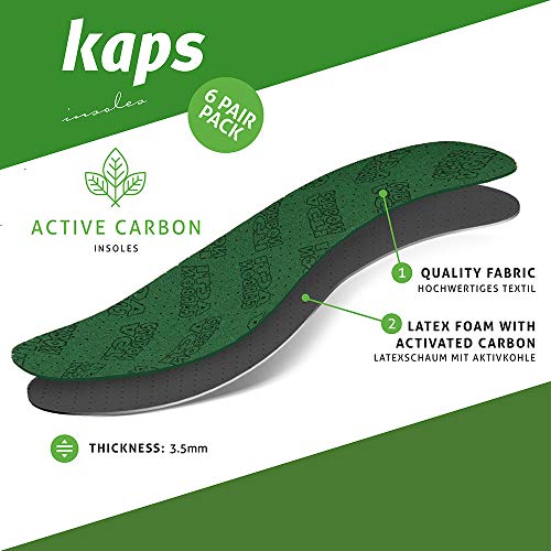 Plantillas Zapatos Carbón Activado, Paquete de 6 Pares de Plantillas para Mujeres y Hombres, Plantillas de Zapatos Unisex con Tecnología de Absorción de Olores, Kaps (43 EUR)