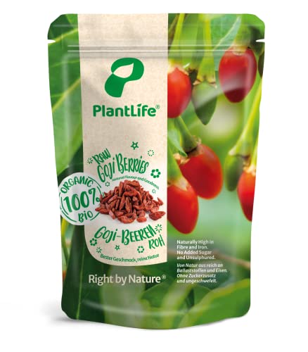 PlantLife Bayas de goji BÍO 500g – bayas crudas muy grandes – secadas al sol y sin tratar - 100% reciclable