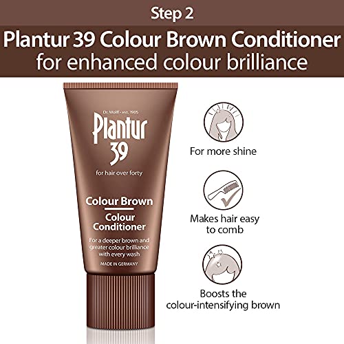 Plantur 39 Color Brown Pack de Champú Anticaida Mujer con Cafeína 250 ml y Acondicionador 2x 150 ml | Oculta Raíces del Pelo y Reduce la Caida del Cabello Mujer | Fórmula Única Crecimiento Cabello