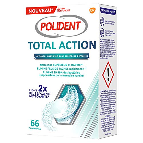 Polident Total Action Nettoyant Pour Prothèses Dentaires Partielles ou Complètes 66 Comprimés Quotidiens