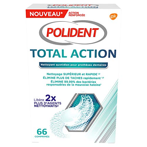 Polident Total Action Nettoyant Pour Prothèses Dentaires Partielles ou Complètes 66 Comprimés Quotidiens