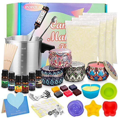 Popolic Herramienta para Velas de Bricolaje, Velas Perfumadas de Regalo, Kit de Velas Perfumadas, Cera de Soja Regalos Originales para Mujer, DIY Juego de Soja de Lata para Aliviar el Estrés