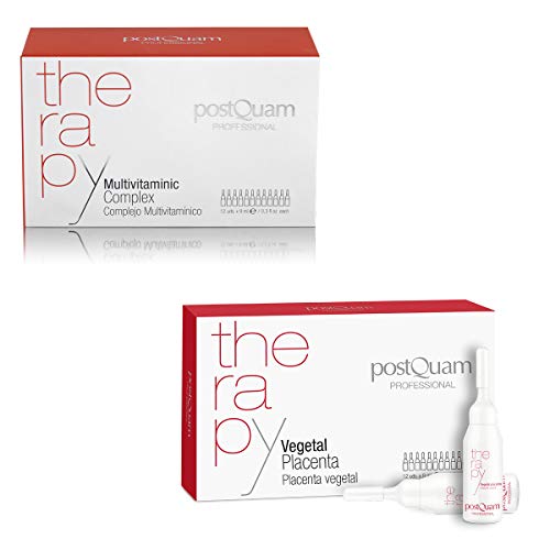 Postquam - Therapy | Pack Ampollas Anticaida Cabello Mujer/Hombre + Complejo Vitaminico con Placenta Vegetal - 24 Ampollas x 9 ml