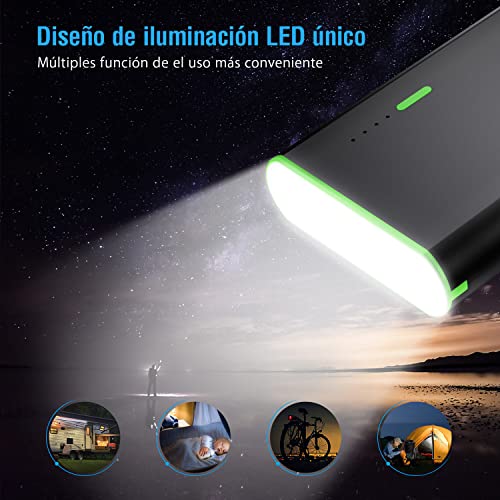 Power Bank 10000mAh con Linterna, 3 USB Salidas, Más 2.5A, Batería Externa Cargador Movil Portátil Compatible con Samsung Xiaomi Móviles Inteligentes y Tableta más -Negro