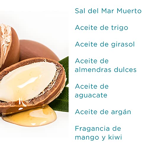 PraNaturals Exfoliante Corporal de Sal del Mar Muerto Mezclado con Aceites de Mango y Kiwi 500g 100% Body Scrub de Sales para Nutrir la Piel, Rico en Minerales Naturales para Todo Tipo de Piel