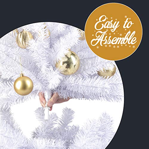 Prextex Árbol de Navidad de 120 cm – Abeto Navidad Artificial de 320 Puntas, Articulado – Árbol de Navidad Frondoso Blanco, Ligero y Fácil de Montar con Base Metálica