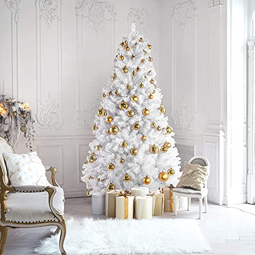 Prextex Árbol de Navidad de 180 cm – Abeto Navidad Artificial Premium de 1200 Puntas Articulado, Nevado, Blanco – Árbol de Navidad Frondoso Blanco, Ligero y Fácil de Montar con Base Metálica