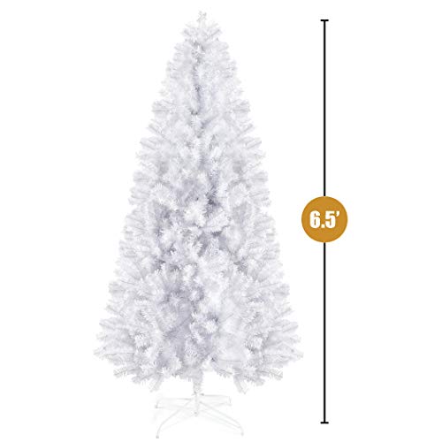 Prextex Árbol de Navidad de 180 cm – Abeto Navidad Artificial Premium de 1200 Puntas Articulado, Nevado, Blanco – Árbol de Navidad Frondoso Blanco, Ligero y Fácil de Montar con Base Metálica