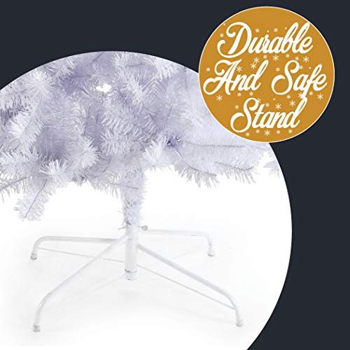 Prextex Árbol de Navidad de 180 cm – Abeto Navidad Artificial Premium de 1200 Puntas Articulado, Nevado, Blanco – Árbol de Navidad Frondoso Blanco, Ligero y Fácil de Montar con Base Metálica