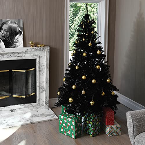 Prextex Árbol de Navidad Negro Premium de 180 cm – Robusto Abeto Navidad Artificial Frondoso, Ligero y Fácil de Montar - Árbol de Navidad Frondoso con Base Metálica y 1200 Puntas