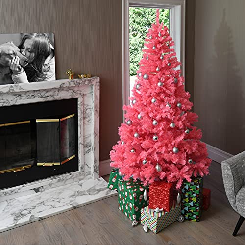 Prextex Árbol de Navidad Rosa Premium de 180 cm – Robusto Abeto Navidad Artificial Rosa Ligero y Fácil de Montar - Árbol de Navidad Frondoso con Base Metálica y 1200 Puntas