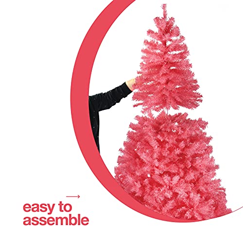 Prextex Árbol de Navidad Rosa Premium de 180 cm – Robusto Abeto Navidad Artificial Rosa Ligero y Fácil de Montar - Árbol de Navidad Frondoso con Base Metálica y 1200 Puntas