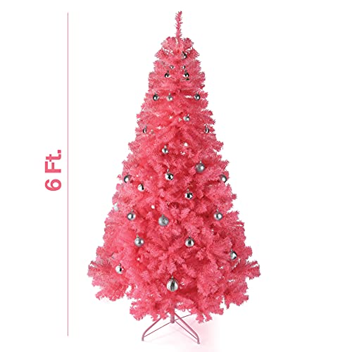 Prextex Árbol de Navidad Rosa Premium de 180 cm – Robusto Abeto Navidad Artificial Rosa Ligero y Fácil de Montar - Árbol de Navidad Frondoso con Base Metálica y 1200 Puntas