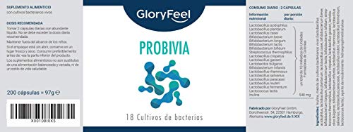 Probióticos Complex - 18 cepas bacterianas - 200 cápsulas con revestimiento entérico - Probióticos y prebióticos para la flora intestinal - Inulina + Lactobacillus gasseri