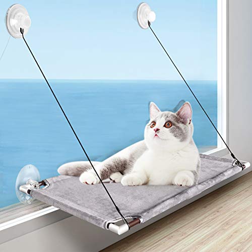 PUEIKAI Hamaca Ventana de Gato, Cama Gato Colgante para Gato, Hamaca Ventosa para Gatos con Ventosas de Perilla Resistentes, Cama de Gato Ventosa para Tomar el Sol, Soportar hasta 50LBS