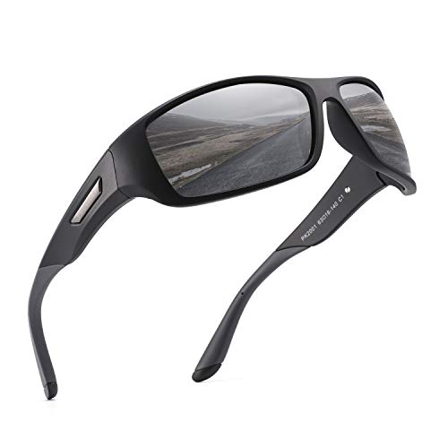 PUKCLAR Gafas de Sol Hombre Polarizadas, Deportivas, para Ciclismo, para Mujer, Protecci¨®n UV400, Cat 3 CE C1 Marco Negro/Cat 3 Gris L