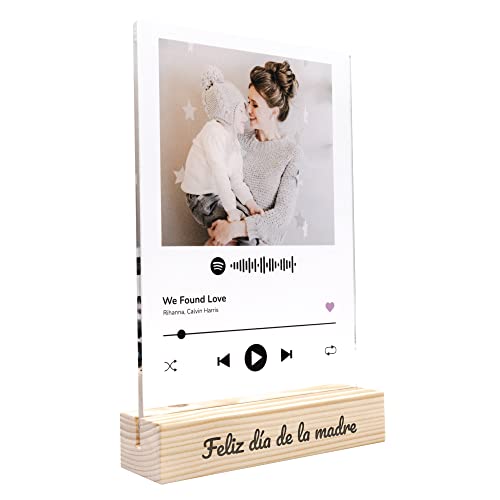 Pulpoint. Placa Spotify Personalizada. Foto Personalizada. Fabricado en Metacrilato con Código Escaneable. Regalo Novios, Novia, Pareja, Día de la Madre, Regalo Aniversario. (Con base de madera)