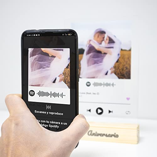 Pulpoint. Placa Spotify Personalizada. Foto Personalizada. Fabricado en Metacrilato con Código Escaneable. Regalo Novios, Novia, Pareja, Día de la Madre, Regalo Aniversario. (Con base de madera)