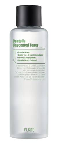 PURITO Tónico Centella Sin perfume 6.76fl.oz 200 ml, Tónico facial sin alcohol sin avellana de bruja con extracto de centella al 10%, tónico facial hidratante, tónico pH5.5