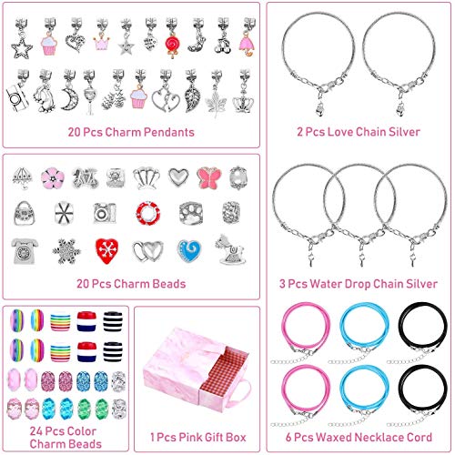 Queta Kit para Hacer Pulseras Niñas, Pulsera de Plata con 11 Pulseras, 75pcs Kit Joyería con Cuentas para Pulseras, Manualidades, Regalo para Año Nuevo Cumpleaños Navidad, para Niñas 6-14 Años