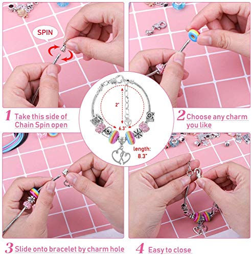 Queta Kit para Hacer Pulseras Niñas, Pulsera de Plata con 11 Pulseras, 75pcs Kit Joyería con Cuentas para Pulseras, Manualidades, Regalo para Año Nuevo Cumpleaños Navidad, para Niñas 6-14 Años