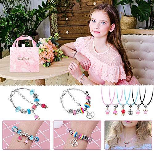 Queta Kit para Hacer Pulseras Niñas, Pulsera de Plata con 11 Pulseras, 75pcs Kit Joyería con Cuentas para Pulseras, Manualidades, Regalo para Año Nuevo Cumpleaños Navidad, para Niñas 6-14 Años