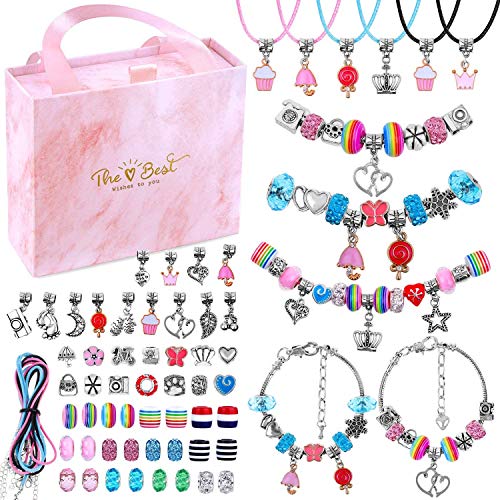 Queta Kit para Hacer Pulseras Niñas, Pulsera de Plata con 11 Pulseras, 75pcs Kit Joyería con Cuentas para Pulseras, Manualidades, Regalo para Año Nuevo Cumpleaños Navidad, para Niñas 6-14 Años