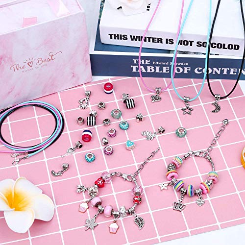 Queta Kit para Hacer Pulseras Niñas, Pulsera de Plata con 11 Pulseras, 75pcs Kit Joyería con Cuentas para Pulseras, Manualidades, Regalo para Año Nuevo Cumpleaños Navidad, para Niñas 6-14 Años