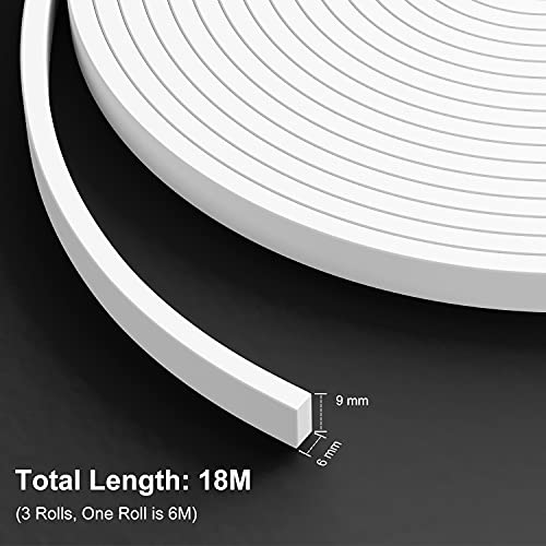 RATEL Tira de Sellado Junta de 9 mm*6 mm*18 m, Goma burlete para Puerta Ventana Antigolpes Resistente al Agua Autoadhesiva con 1 tijera, para bloquear grietas y huecos (blanco)