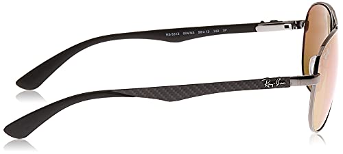 Ray-Ban Carbon Fibre Gafas de sol, Aviador, Polarizadas, 61,Negro (marco: negro (brillo), bronce, lentes: espejo marrón polarizado 004 / N3)