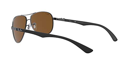 Ray-Ban Carbon Fibre Gafas de sol, Aviador, Polarizadas, 61,Negro (marco: negro (brillo), bronce, lentes: espejo marrón polarizado 004 / N3)